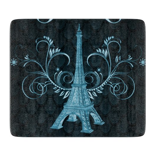 Eiffel Tower Blue Floral Wirbel Schneidebrett (Vorderseite)