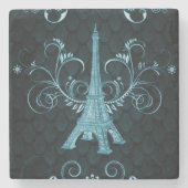 Eiffel Tower Blue Floral Wirbel Stone Untersetzer (Vorderseite)