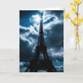 Eiffel Tower Blue Night Karte (Gelbe Blume)