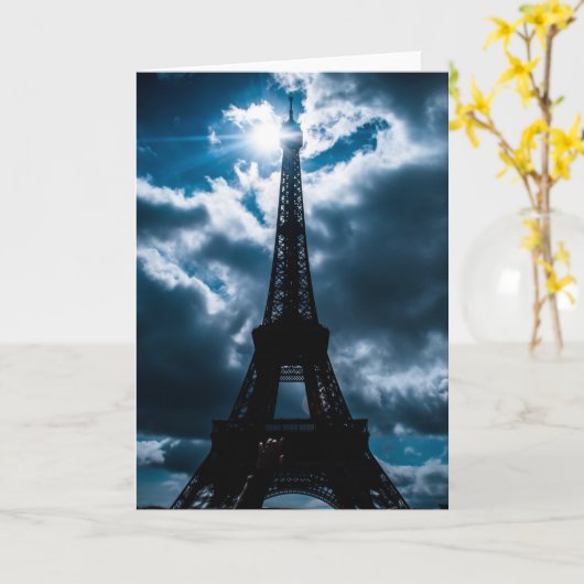 Eiffel Tower Blue Night Karte (Gelbe Blume)