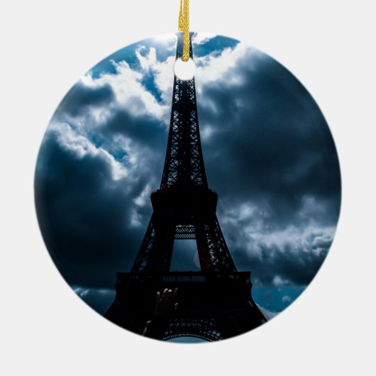 Eiffel Tower Blue Night Keramik Ornament (Hinten)