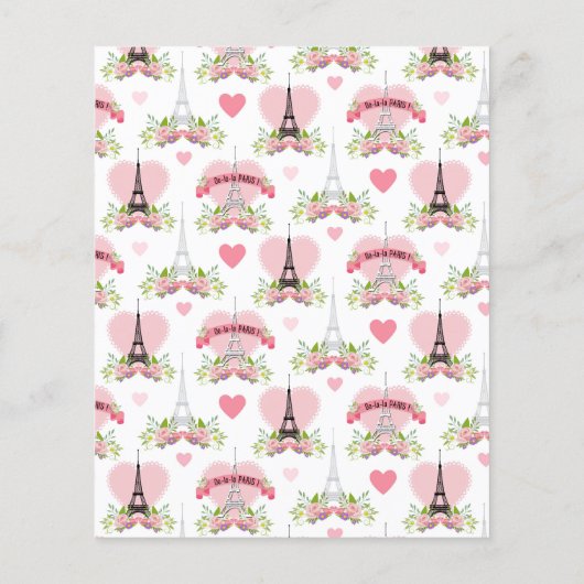 Eiffel Tower Blume Pink Hearts Paris Französisch Flyer (Hinten)