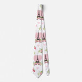 Eiffel Tower Blume Pink Hearts Paris Französisch Krawatte (Vorderseite)