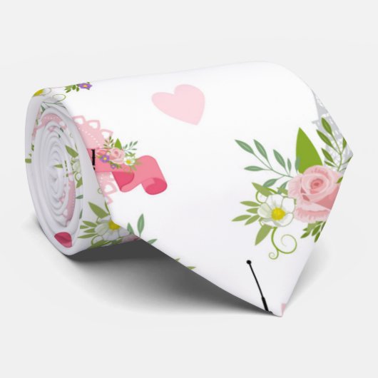 Eiffel Tower Blume Pink Hearts Paris Französisch Krawatte (Gerollt)