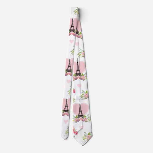 Eiffel Tower Blume Pink Hearts Paris Französisch Krawatte (Rückseite)
