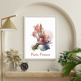 Eiffel Tower Blumen Floral Watercolor Paris Frankr Poster