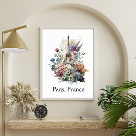 Eiffel Tower Blumen Floral Watercolor Paris Frankr Poster