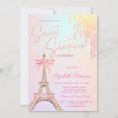 Eiffel Tower Bow Glitter Drips Sweet 16 Einladung (Vorderseite)