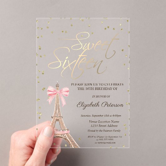 Eiffel Tower Bow Gold Diamonds Black Sweet 16 Acryleinladungen (Insitu (Handheld))