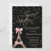 Eiffel Tower Bow Gold Diamonds Black Sweet 16  Einladung (Vorderseite)