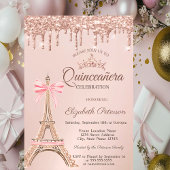 Eiffel Tower,Bow Rose Gold Drips Quinceañera Einladung