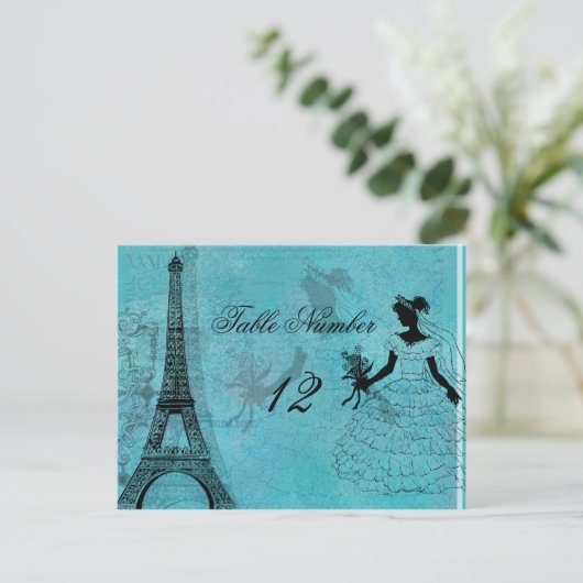 Eiffel Tower Bride Tischnummer Postkarte (Stehend Vorderseite)