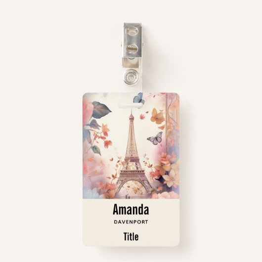 Eiffel Tower Butterflies and Flowers Ausweis (Vorderseite mit Klammer)