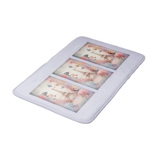 Eiffel Tower Butterflies and Flowers Badematte (Schrägansicht)