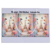 Eiffel Tower Butterflies and Flowers Birthday Große Geschenktüte (Rückseite)