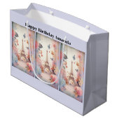 Eiffel Tower Butterflies and Flowers Birthday Große Geschenktüte (Rückseite Schrägansicht)