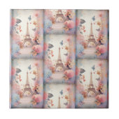 Eiffel Tower Butterflies and Flowers Fliese (Vorderseite)