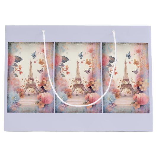 Eiffel Tower Butterflies and Flowers Große Geschenktüte (Vorderseite)