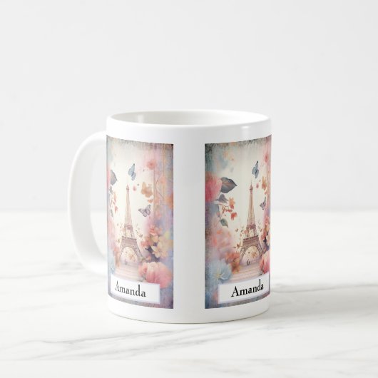 Eiffel Tower Butterflies and Flowers Kaffeetasse (Vorderseite Links)