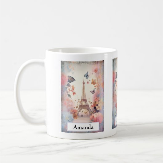 Eiffel Tower Butterflies and Flowers Kaffeetasse (Links)