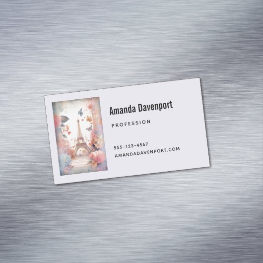 Eiffel Tower Butterflies and Flowers Magnetische Visitenkarte (Beispiel)