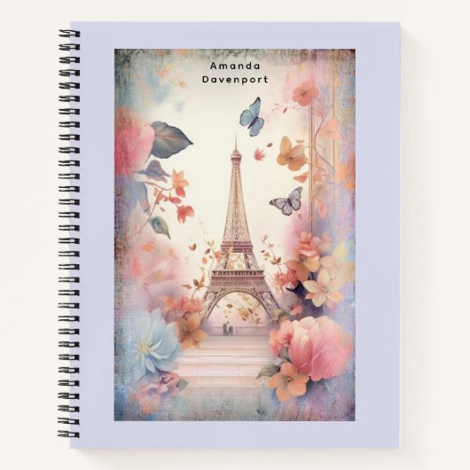 Eiffel Tower Butterflies and Flowers Notizblock (Vorderseite)