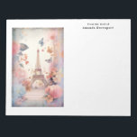 Eiffel Tower Butterflies and Flowers Notizblock<br><div class="desc">A notepad with a stylized Eiffel tower image surrounded by pretty butterflies and delicate garden flowers.</div>
