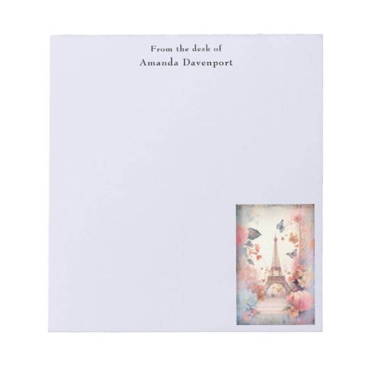 Eiffel Tower Butterflies and Flowers Notizblock (Vorderseite)