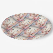 Eiffel Tower Butterflies and Flowers Pappteller (Schrägansicht)