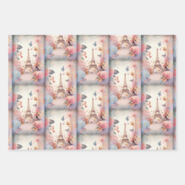 Eiffel Tower Butterflies and Flowers Pattern Geschenkpapier Set