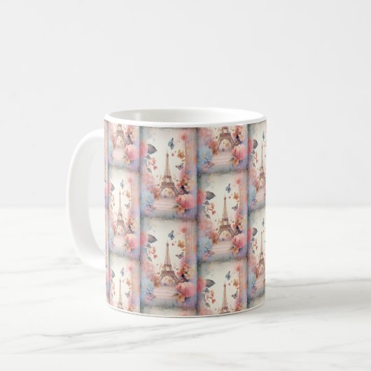 Eiffel Tower Butterflies and Flowers Pattern Kaffeetasse (Vorderseite Links)