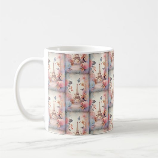 Eiffel Tower Butterflies and Flowers Pattern Kaffeetasse (Links)