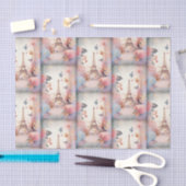 Eiffel Tower Butterflies and Flowers Pattern Seidenpapier (Handwerk)