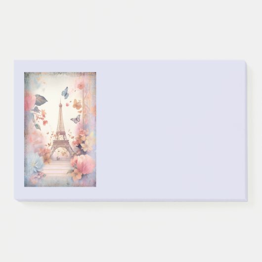 Eiffel Tower Butterflies and Flowers Post-it Klebezettel (Vorderseite)