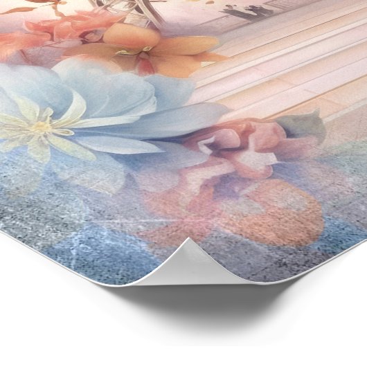 Eiffel Tower Butterflies and Flowers Poster (Ecke)