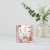 Eiffel Tower Butterflies and Flowers Quadratische Visitenkarte (Stehend Vorderseite)