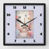 Eiffel Tower Butterflies and Flowers Quadratische Wanduhr (Vorderseite)