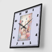 Eiffel Tower Butterflies and Flowers Quadratische Wanduhr (Winkel)