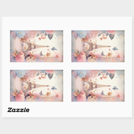 Eiffel Tower Butterflies and Flowers Rechteckiger Aufkleber (Blatt)