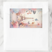 Eiffel Tower Butterflies and Flowers Rechteckiger Aufkleber (Tasche)