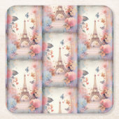 Eiffel Tower Butterflies and Flowers Rechteckiger Pappuntersetzer (Vorderseite)