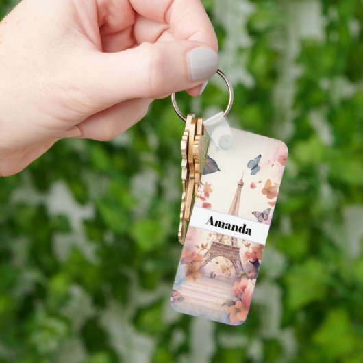 Eiffel Tower Butterflies and Flowers Schlüsselanhänger (Hand)