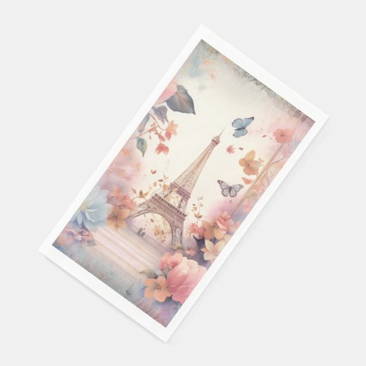 Eiffel Tower Butterflies and Flowers Serviette (Ecke)