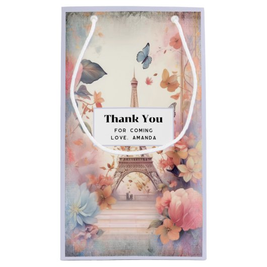 Eiffel Tower Butterflies and Flowers Thank You Kleine Geschenktüte (Rückseite)