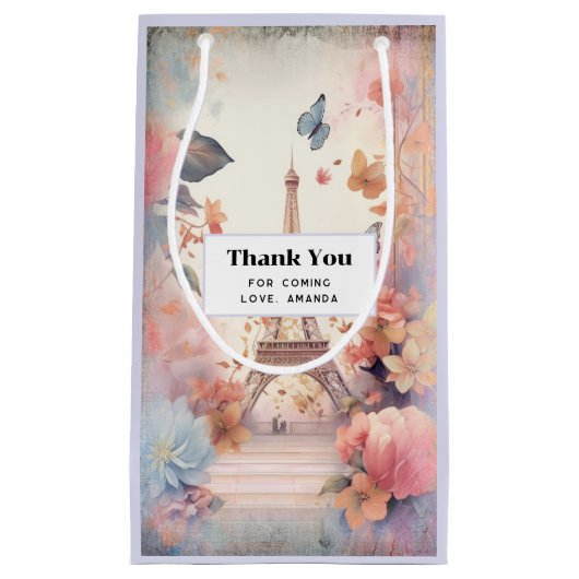 Eiffel Tower Butterflies and Flowers Thank You Kleine Geschenktüte (Vorderseite)