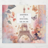 Eiffel Tower Butterflies and Flowers - Wedding Schaumweinetikett (Einzelnes Label)