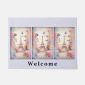 Eiffel Tower Butterflies and Flowers Welcome Fußmatte (Vorderseite)