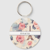 Eiffel Tower Butterfly and Roses Pattern Schlüsselanhänger (Vorderseite)