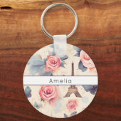 Eiffel Tower Butterfly and Roses Pattern Schlüsselanhänger (Rückseite)