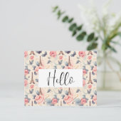 Eiffel Tower Butterfly und Rose Muster Hallo Postkarte (Stehend Vorderseite)